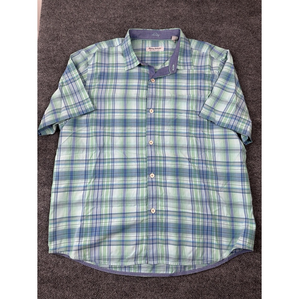 Tommy Bahama‎ The Coconut Point Mens XL Green Plaid Short Sleeve Button Front